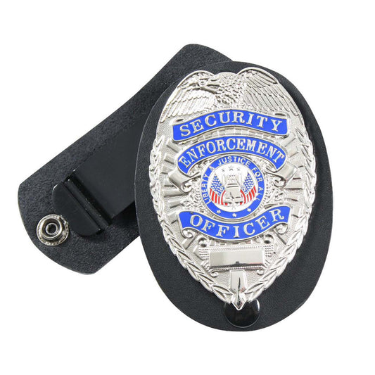 Black - Clip On Badge Holder with Swivel Snap, for Law Enforcement Shield Badge