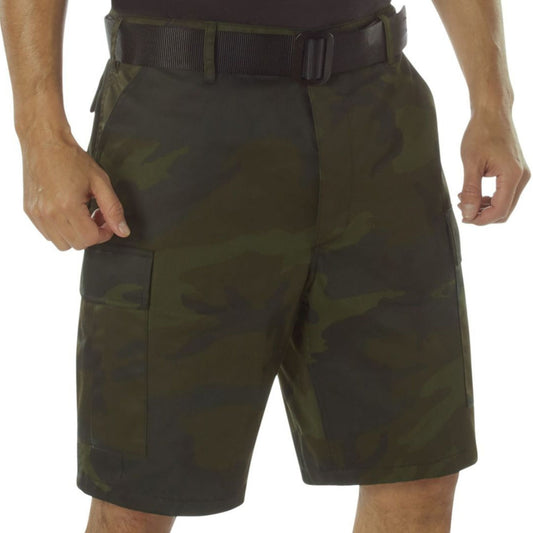 Midnight Woodland Camo - Tactical Cargo BDU Shorts - Polyester Cotton Twill - Button Fly