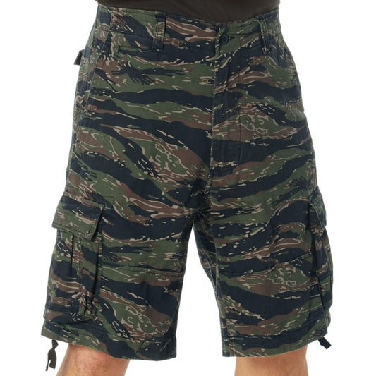 Tiger Stripe Camouflage - Vintage Infantry Utility Army BDU Cargo Shorts - Heavyweight Cotton - Zipper Fly