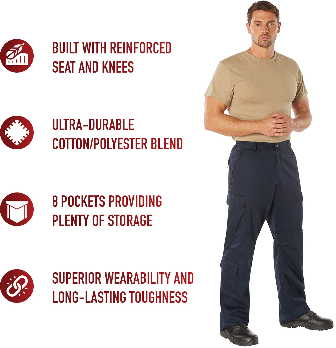 Navy Blue - Tactical Paratrooper Pants BDU Cargo Fatigues - Heavyweight Poly/Cotton - Zipper Fly - Relaxed Fit