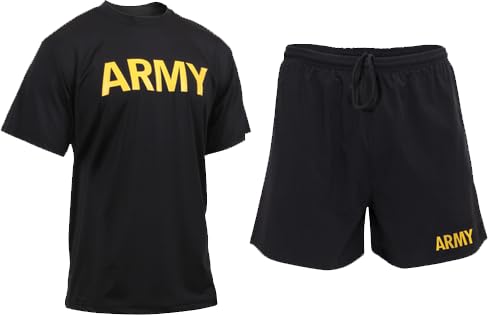 US Army PT T-Shirt & Shorts Set | Performance Moisture Wicking Physical Training Workout Gym Exercise Jogging Uniform