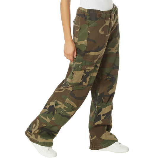 Woodland Camouflage - Women's Camo Vintage Paratrooper Fatigue Pants