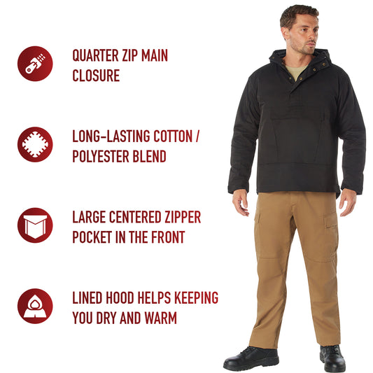 Black Anorak Parka Tactical Quarter Zip Jacket Military Pullover Windbreaker