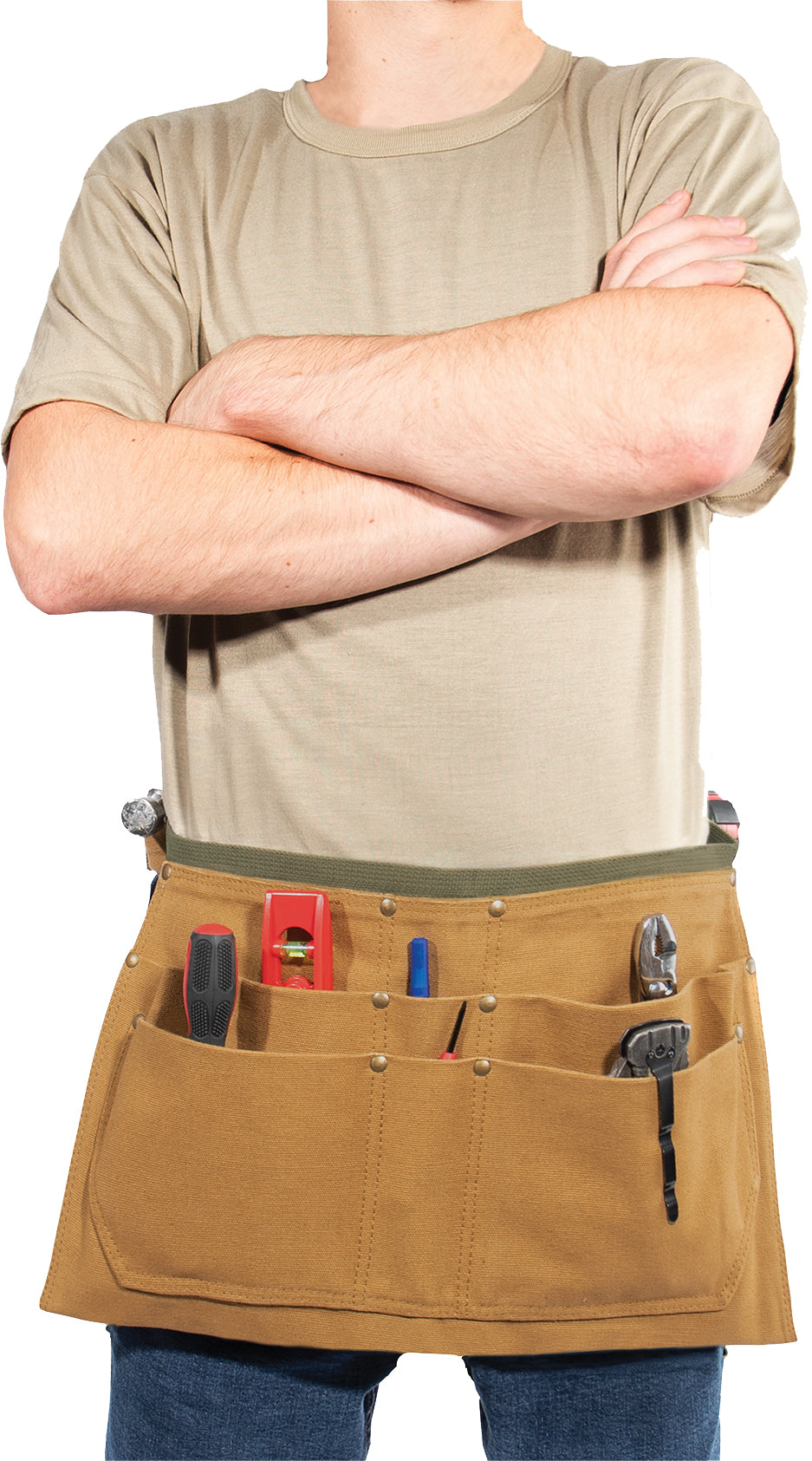 Coyote Brown Canvas Waist Work Apron Garden Woodwork Waist Tool Belt with Six Pouches