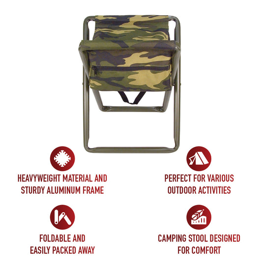 Woodland Camouflage - Military Deluxe Folding Stool with Pouch