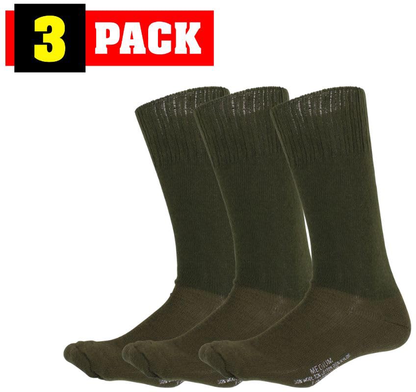 Genuine GI Military Tactical Boot Socks – US Made Wool Blend Cushion Sole Army Moisture-Wicking Combat Socks (3-Pack)