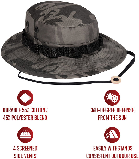 Black Camo - Tactical Military Boonie Hat - Polyester Cotton