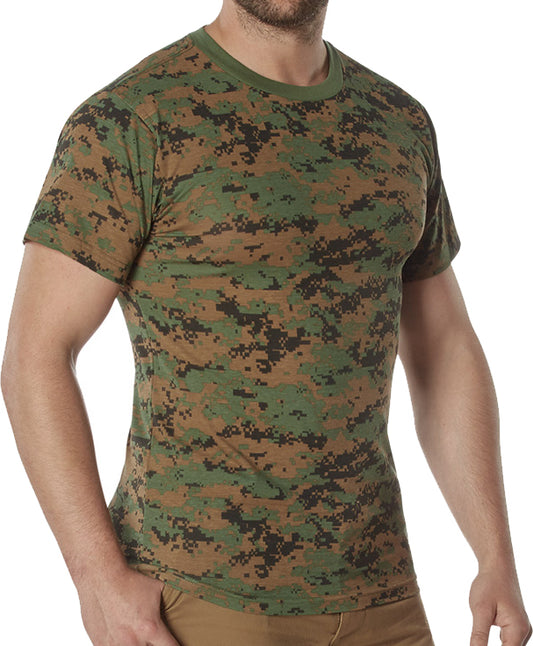 Woodland Digital Camo - Tactical Short Sleeve T-Shirt, 100% Cotton - Standard Fit