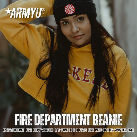Fire Department Beanie Embroidered FIRE DEPT Watch Cap Warm Winter Hat for First Responders and Supporters