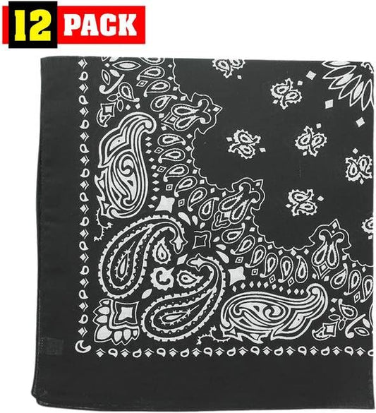 Trainmen Paisley Bandanas Scarf Do-rag Cotton Biker Head Rags Classic Bandanna 22" x 22" (12 Pack)