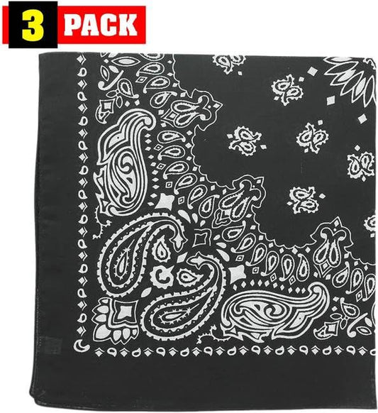 Trainmen Paisley Bandanas Head Scarf Do-rag 100% Cotton Bandanna Head Cover 22" x 22", 3 Pack
