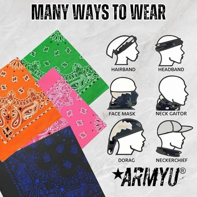 Trainmen Paisley Bandana Head Scarf Do-rag 100% Cotton Bandanna Cover 22" x 22", 2 Pack