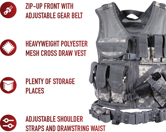 ACU Digital Camouflage - MOLLE Compatible Cross Draw Tactical Vest