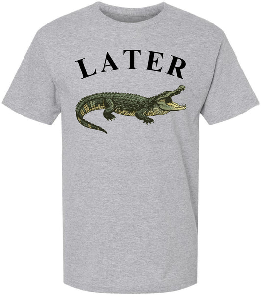 Later Alligator Printed T-Shirt Funny Animal Retro Graphic 100% Cotton Crewneck Tee