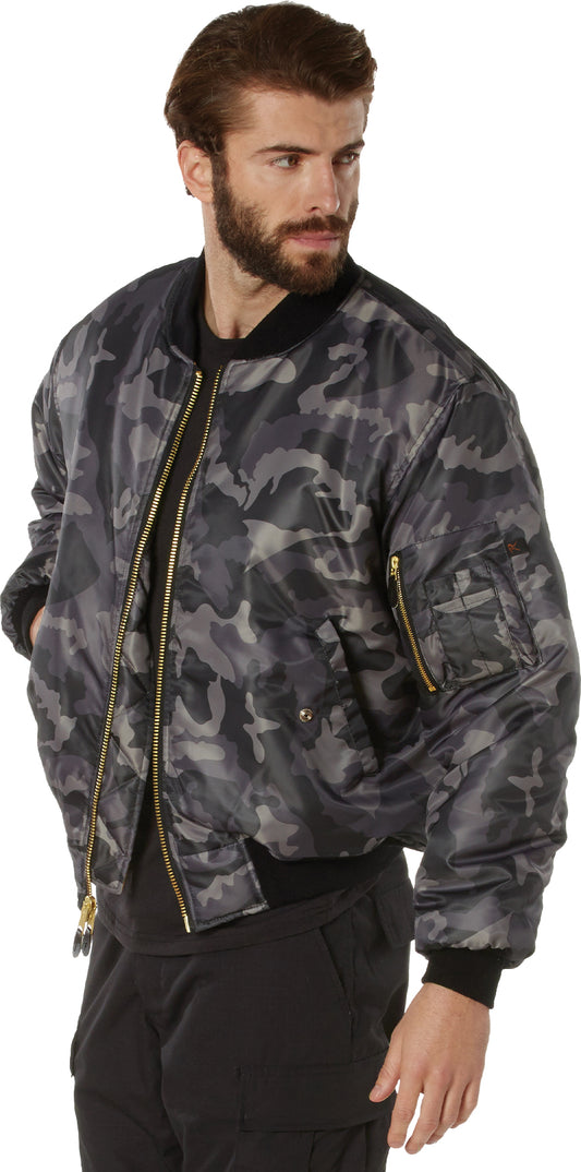Black Camo - Air Force MA-1 Flight Jacket Bomber US Military Style Reversible Coat