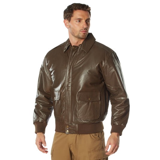 Brown - Leather Classic A-2 Vintage Military Bomber Flight Jacket
