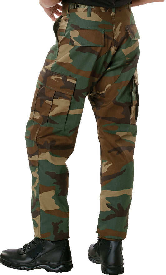 Woodland Camouflage - Tactical BDU Pants Cargo Fatigues - Poly/Cotton Twill - Button Fly