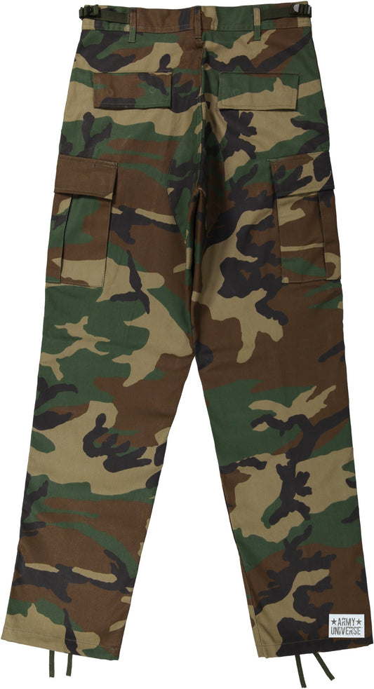 Woodland Camouflage Tactical BDU Pants Military Fatigues Army Cargo Everyday Camo Combat Trousers, Button Fly