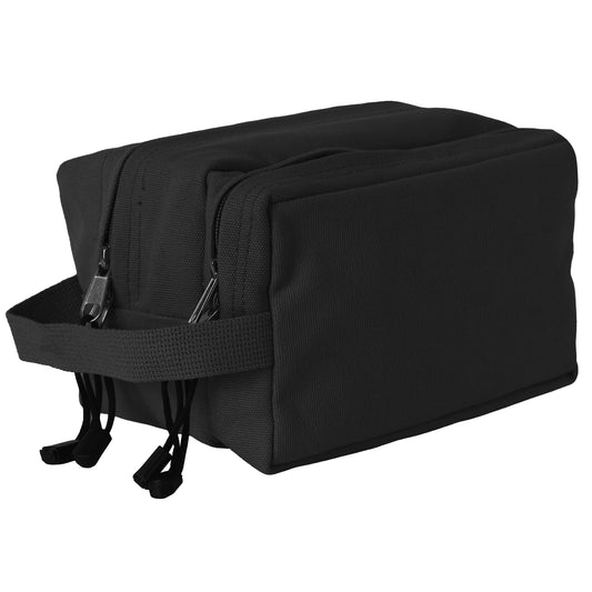Black - Dual Compartment Travel and Shave Kit Bag - Cotton Canvas