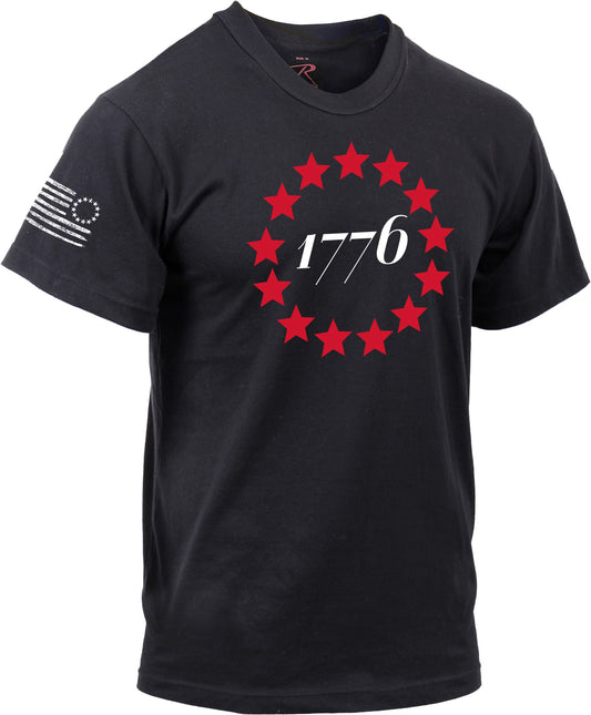 Black - 1776 Betsy Ross Stars Short Sleeve T-Shirt - Poly Cotton - Mens
