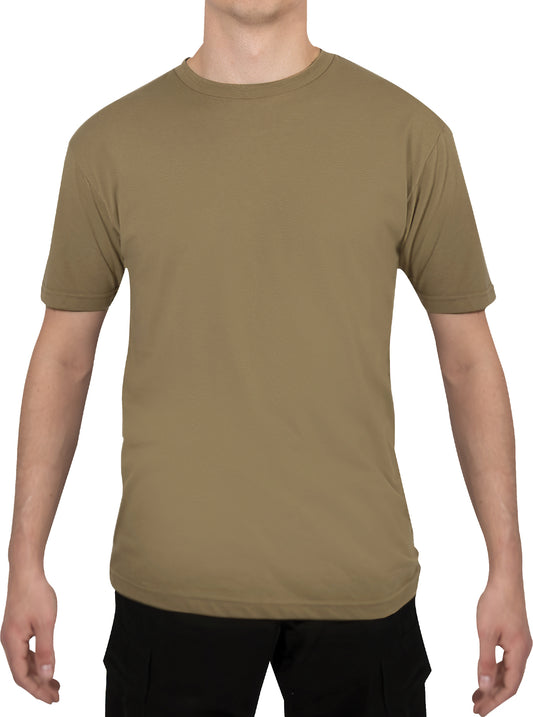 Brown - Athletic Fit Solid Color Tactical Gym T-Shirt, Poly/Cotton