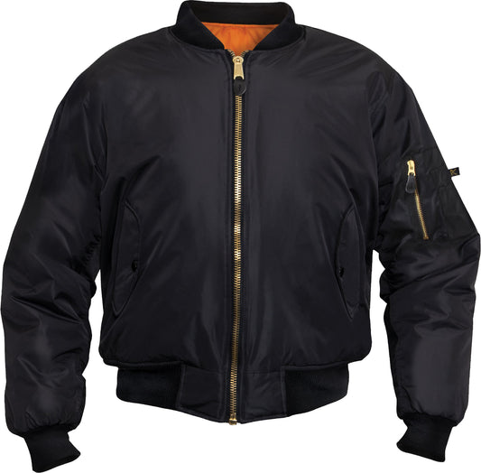 Black - Air Force MA-1 Flight Jacket, Enhanced Nylon Bomber US Military Style Reversible Coat
