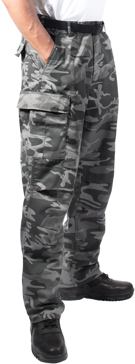 Black Camo - Tactical BDU Pants Cargo Fatigues - Poly/Cotton - Zipper Fly - Relaxed Fit
