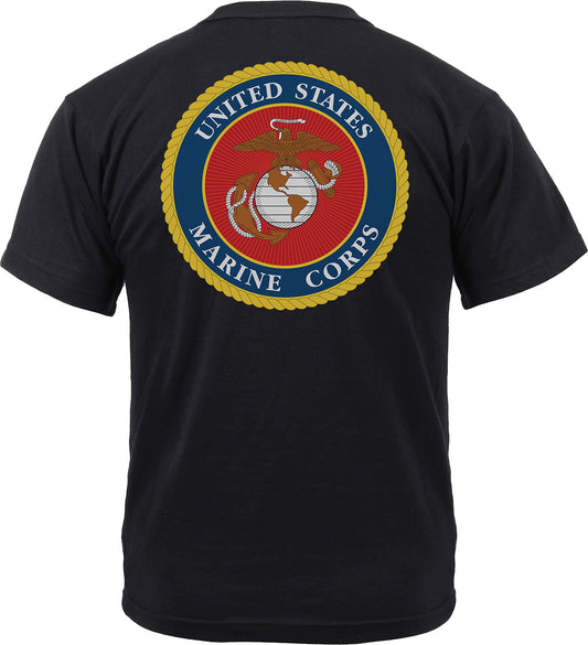 Black - US Marines Veteran USMC Emblem Double Sided Printed T-Shirt