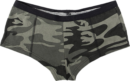 Black Camo Women’s “Booty Camp” Booty Shorts – Cotton Spandex Lounge Shorts