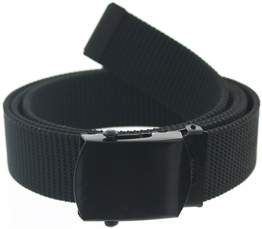 Black - Military Web Belt with Black Buckle - Nylon