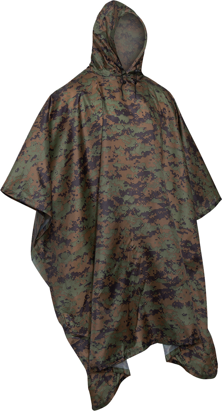 Digital Woodland Camouflage - GI Enhanced Military Style Poncho - Polyester Ripstop Digital Woodland Camouflage - GI Enhanced Military Style Poncho - Polyester Ripstop