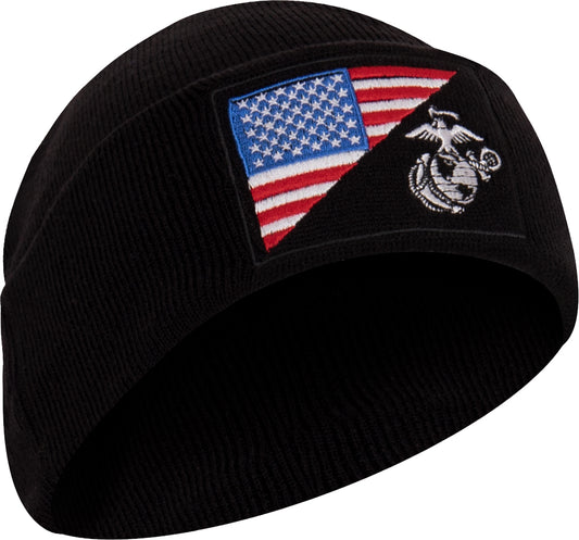 USMC Eagle Globe & Anchor US Flag Beanie Winter Hat Fine Knit Watch Cap