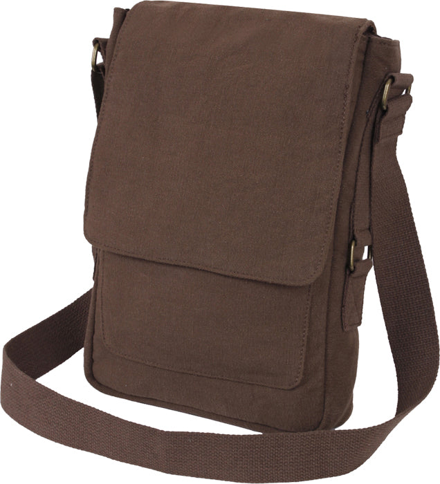 Brown - Tactical Tablet Tech Shoulder Bag - Vintage Cotton Canvas Brown - Tactical Tablet Tech Shoulder Bag - Vintage Cotton Canvas