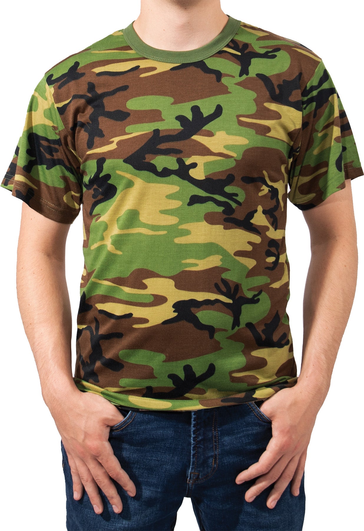 Woodland Camo - Tactical Moisture Wicking Short Sleeve T-Shirt, 100% Polyester Woodland Camo - Tactical Moisture Wicking Short Sleeve T-Shirt, 100% Polyester