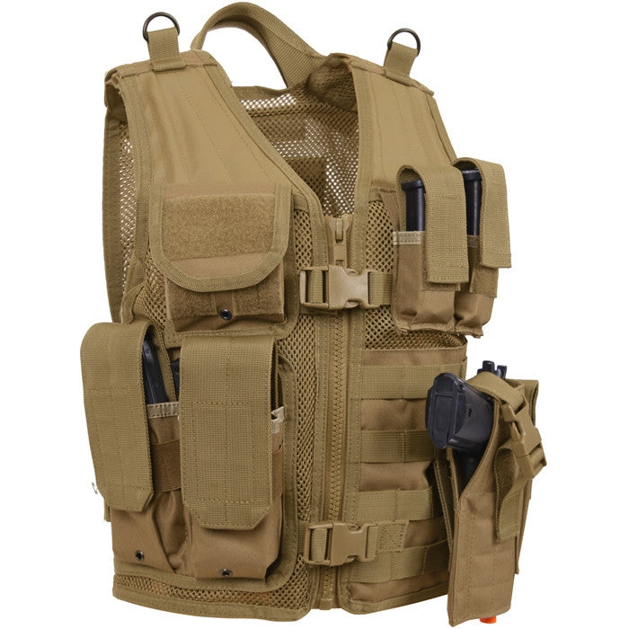 Coyote Brown - Kids MOLLE Compatible Cross Draw Tactical Vest Coyote Brown - Kids MOLLE Compatible Cross Draw Tactical Vest
