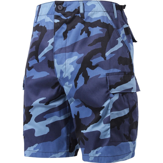Sky Blue Camouflage - Tactical Cargo BDU Shorts - Polyester Cotton Twill - Button Fly