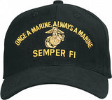Black - ONCE A MARINE ALWAYS A MARINE Adjustable Cap with Globe and Anchor Emblem