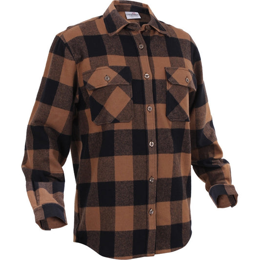 Brown Black - Buffalo Plaid Extra Heavyweight Brawny Flannel Shirt
