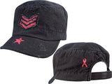 Black Adjustable Rip-Stop Pink Sergeant Stripes Army Fatigue Cap with Pink Breast Cancer Ribbon Black Adjustable Rip-Stop Pink Sergeant Stripes Army Fatigue Cap with Pink Breast Cancer Ribbon