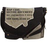 Black   Grey - Vintage 2-Tone Imprinted Map Case Messenger Bag