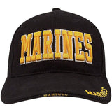 Black - MARINES Deluxe Adjustable Cap with Gold Lettering Black - MARINES Deluxe Adjustable Cap with Gold Lettering