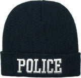 Black - Deluxe POLICE Embroidered Watch Cap with White Lettering Black - Deluxe POLICE Embroidered Watch Cap with White Lettering