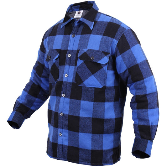 Blue & Black Buffalo Plaid Flannel Jacket, Thick Insulated Button Up Shirt - Sherpa Lined
