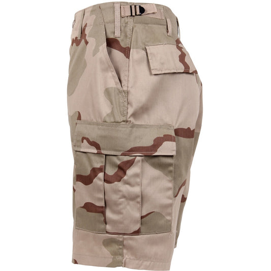 Tri-Color Desert Camouflage - Tactical Cargo BDU Shorts - Polyester Cotton Twill - Button Fly