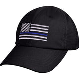 Black - Thin Blue Line Flag (Support the Police) Adjustable Tactical Mesh Back Cap