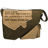 Olive Drab   Tan - Vintage 2-Tone Imprinted Map Case Messenger Bag