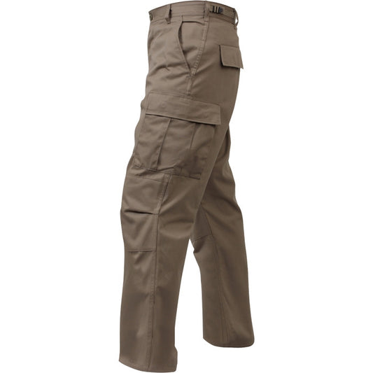 Khaki - Tactical BDU Pants Cargo Fatigues - 100% Cotton Rip-Stop - Button Fly