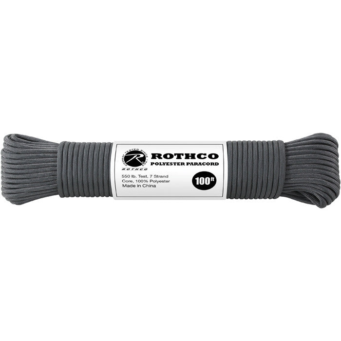 Charcoal Grey - Polyester 550 LB Tested 100 Feet Paracord Rope Charcoal Grey - Polyester 550 LB Tested 100 Feet Paracord Rope
