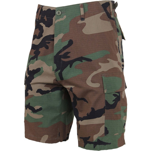 Woodland Camouflage - Tactical Cargo BDU Shorts - Cotton Rip-Stop - Button Fly