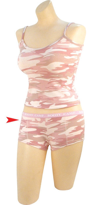 Baby Pink Camouflage Women’s “Booty Camp” Booty Shorts – Cotton Spandex Lounge Shorts